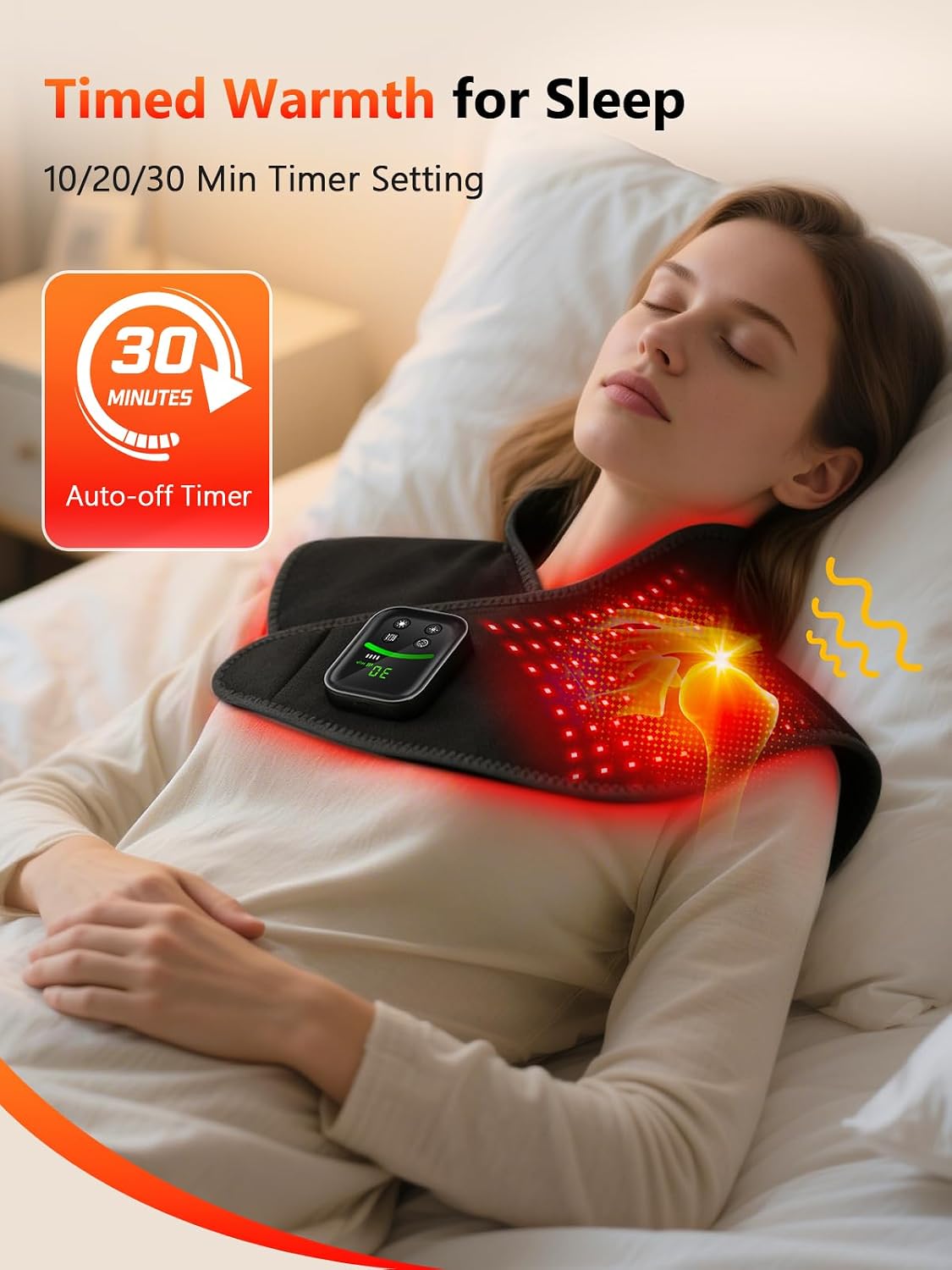 Red Light Therapy for Neck Shoulder with Heat & Massage, 5000mAh Controller Infrared Light Pad with 118 LEDs, Timer & Pulse Modes, Portable Design for Upper Back, Shoulder, Neck, Last 175-190mins