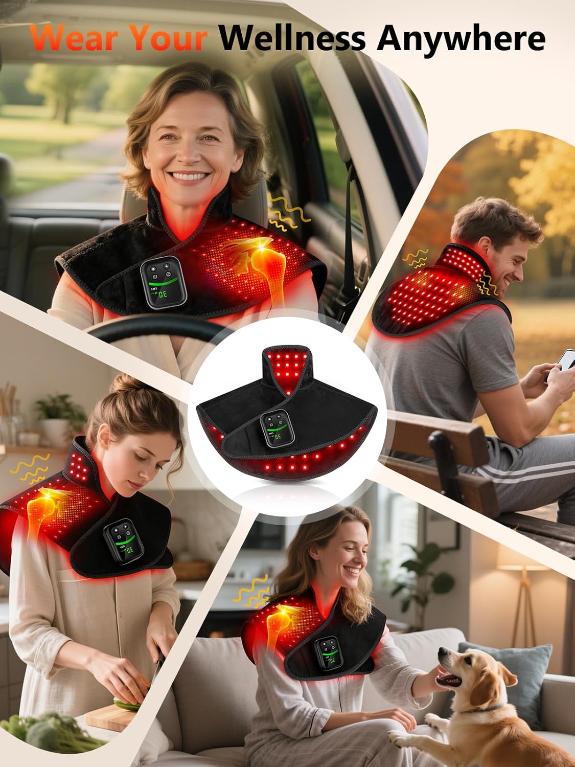 Red Light Therapy for Neck Shoulder with Heat & Massage, 5000mAh Controller Infrared Light Pad with 118 LEDs, Timer & Pulse Modes, Portable Design for Upper Back, Shoulder, Neck, Last 175-190mins