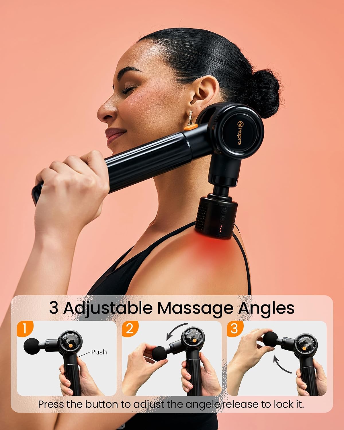 Massage Gun with Heat and Cold,Massage Gun Deep Tissue with Extension Handle & 3 Adjustable Angles,Handheld Percussion Back Massager for Muscle/Neck/Body Pain Relief,6 Heads,with Case