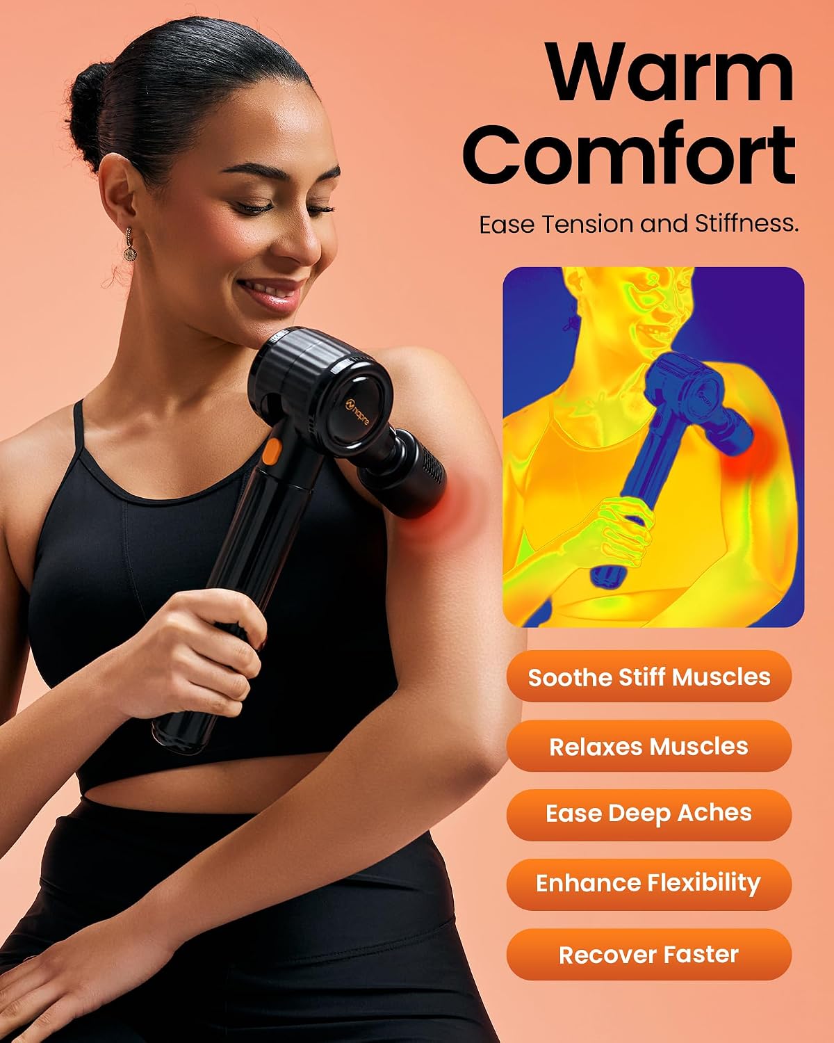 Massage Gun with Heat and Cold,Massage Gun Deep Tissue with Extension Handle & 3 Adjustable Angles,Handheld Percussion Back Massager for Muscle/Neck/Body Pain Relief,6 Heads,with Case
