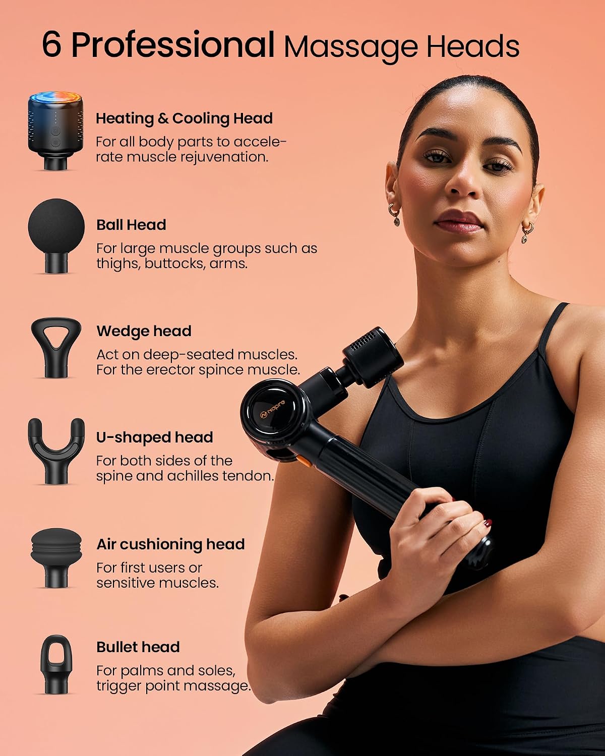 Massage Gun with Heat and Cold,Massage Gun Deep Tissue with Extension Handle & 3 Adjustable Angles,Handheld Percussion Back Massager for Muscle/Neck/Body Pain Relief,6 Heads,with Case