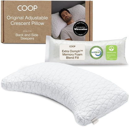 Coop Home Goods Original Adjustable Pillow, Queen Size Bed Pillow for Sleeping, Cross Cut Memory Foam Pillow - Medium Firm Back, Stomach and Side Sleeper Pillow, CertiPUR-US/GREENGUARD Gold