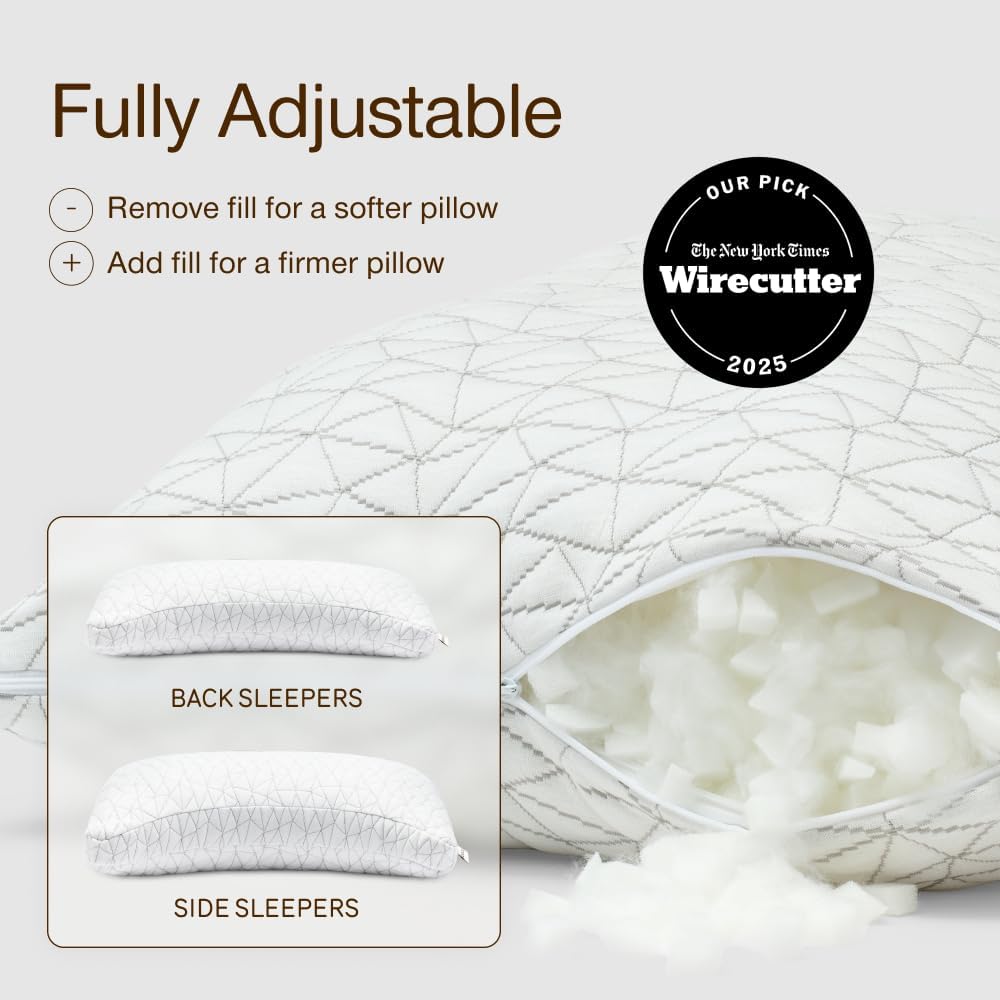 Coop Home Goods Original Adjustable Pillow, Queen Size Bed Pillow for Sleeping, Cross Cut Memory Foam Pillow - Medium Firm Back, Stomach and Side Sleeper Pillow, CertiPUR-US/GREENGUARD Gold