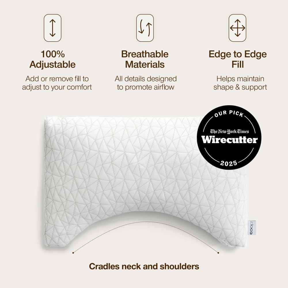 Coop Home Goods Original Adjustable Pillow, Queen Size Bed Pillow for Sleeping, Cross Cut Memory Foam Pillow - Medium Firm Back, Stomach and Side Sleeper Pillow, CertiPUR-US/GREENGUARD Gold