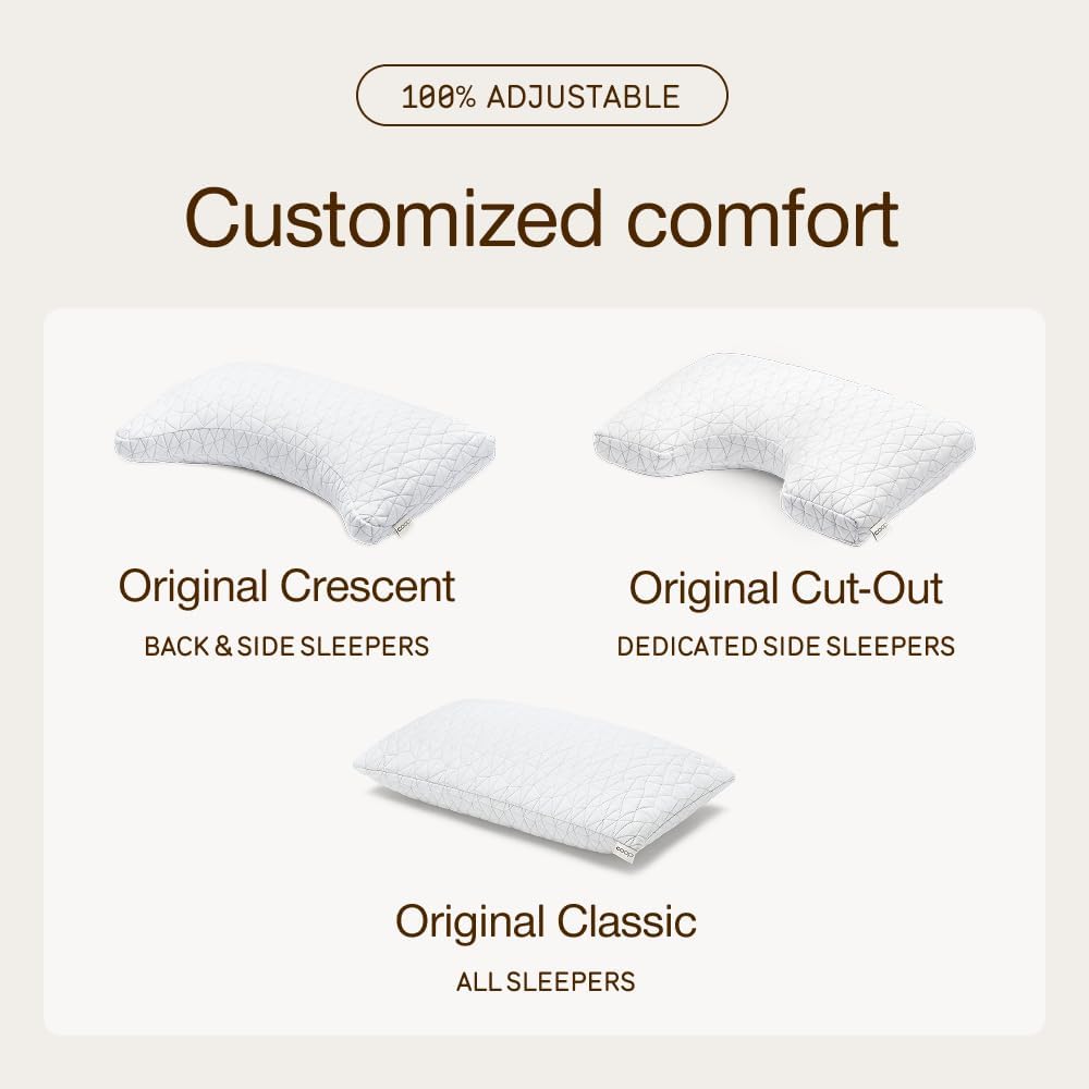 Coop Home Goods Original Adjustable Pillow, Queen Size Bed Pillow for Sleeping, Cross Cut Memory Foam Pillow - Medium Firm Back, Stomach and Side Sleeper Pillow, CertiPUR-US/GREENGUARD Gold
