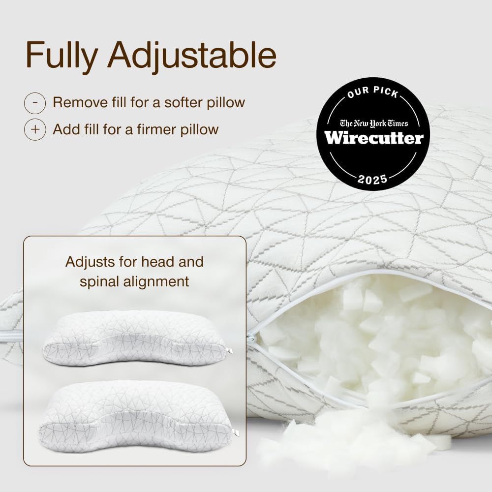 Coop Home Goods Original Adjustable Pillow, Queen Size Bed Pillow for Sleeping, Cross Cut Memory Foam Pillow - Medium Firm Back, Stomach and Side Sleeper Pillow, CertiPUR-US/GREENGUARD Gold