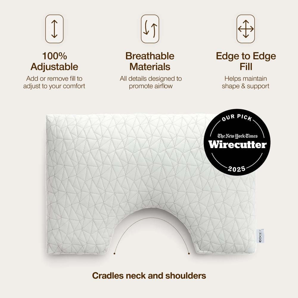 Coop Home Goods Original Adjustable Pillow, Queen Size Bed Pillow for Sleeping, Cross Cut Memory Foam Pillow - Medium Firm Back, Stomach and Side Sleeper Pillow, CertiPUR-US/GREENGUARD Gold