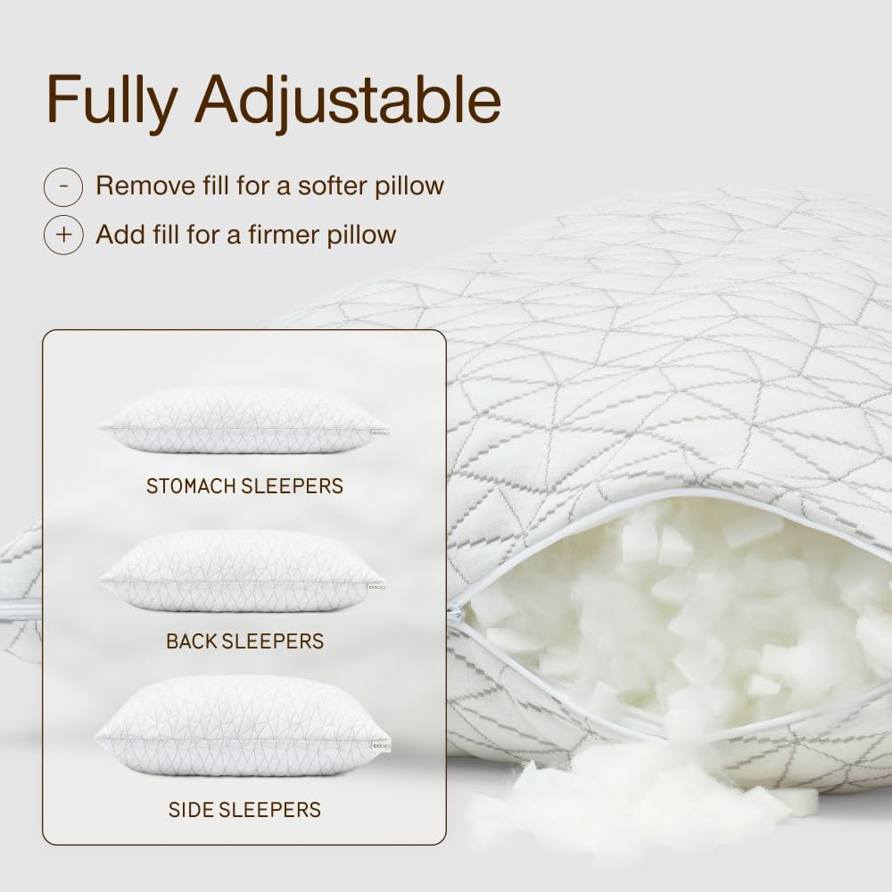 Coop Home Goods Original Adjustable Pillow, Queen Size Bed Pillow for Sleeping, Cross Cut Memory Foam Pillow - Medium Firm Back, Stomach and Side Sleeper Pillow, CertiPUR-US/GREENGUARD Gold