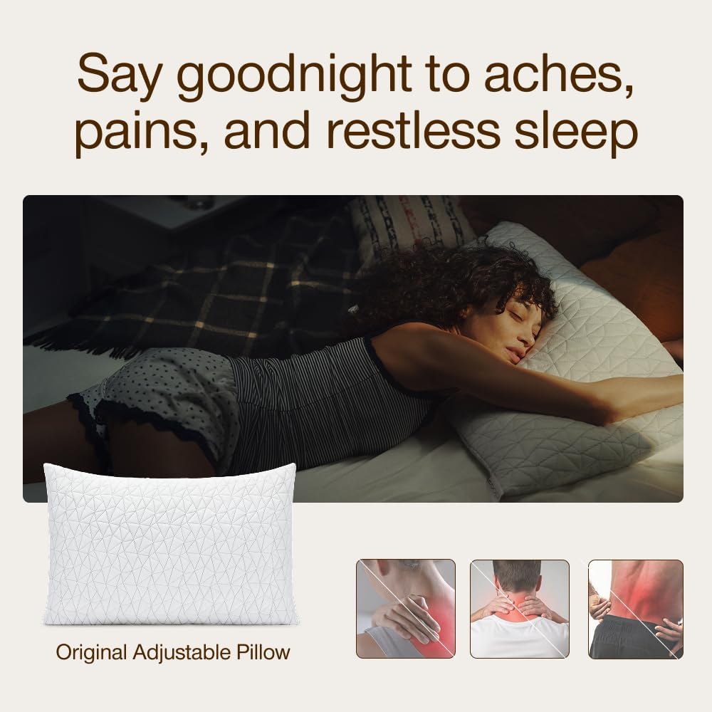 Coop Home Goods Original Adjustable Pillow, Queen Size Bed Pillow for Sleeping, Cross Cut Memory Foam Pillow - Medium Firm Back, Stomach and Side Sleeper Pillow, CertiPUR-US/GREENGUARD Gold