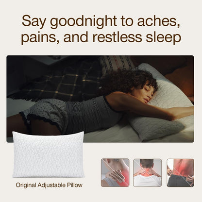 Coop Home Goods Original Adjustable Pillow, Queen Size Bed Pillow for Sleeping, Cross Cut Memory Foam Pillow - Medium Firm Back, Stomach and Side Sleeper Pillow, CertiPUR-US/GREENGUARD Gold