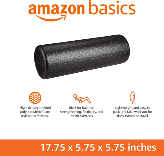 High-Density Foam Roller for Exercise and Recovery, 18 Inches, Black