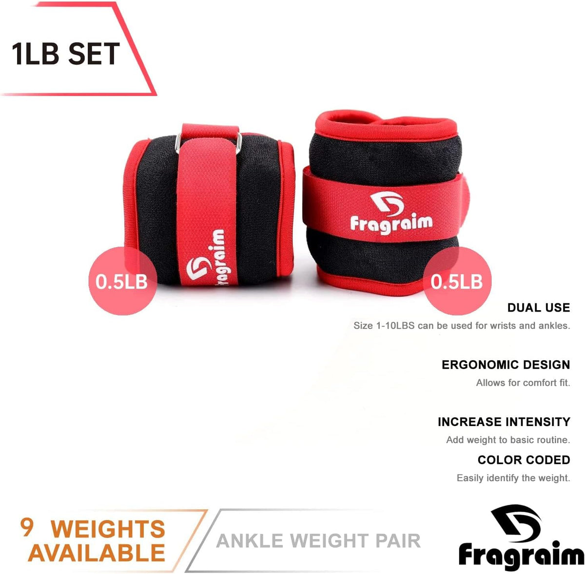 Ankle Weights for Women, Men and Kids - 1/2/3/4/6/8/10/12/15/20 LBS 1 Pair Strength Training Wrist/Leg/Arm Weight with Adjustable Strap for Jogging, Gymnastics, Aerobics, Home Fitness, Physical Therapy