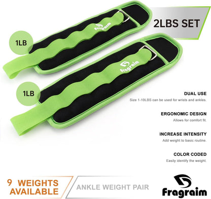 Ankle Weights for Women, Men and Kids - 1/2/3/4/6/8/10/12/15/20 LBS 1 Pair Strength Training Wrist/Leg/Arm Weight with Adjustable Strap for Jogging, Gymnastics, Aerobics, Home Fitness, Physical Therapy