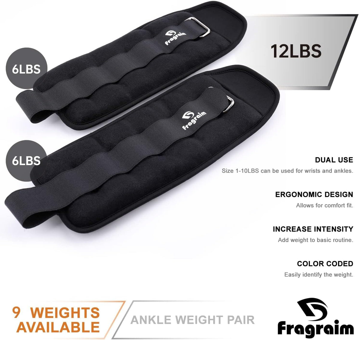 Ankle Weights for Women, Men and Kids - 1/2/3/4/6/8/10/12/15/20 LBS 1 Pair Strength Training Wrist/Leg/Arm Weight with Adjustable Strap for Jogging, Gymnastics, Aerobics, Home Fitness, Physical Therapy