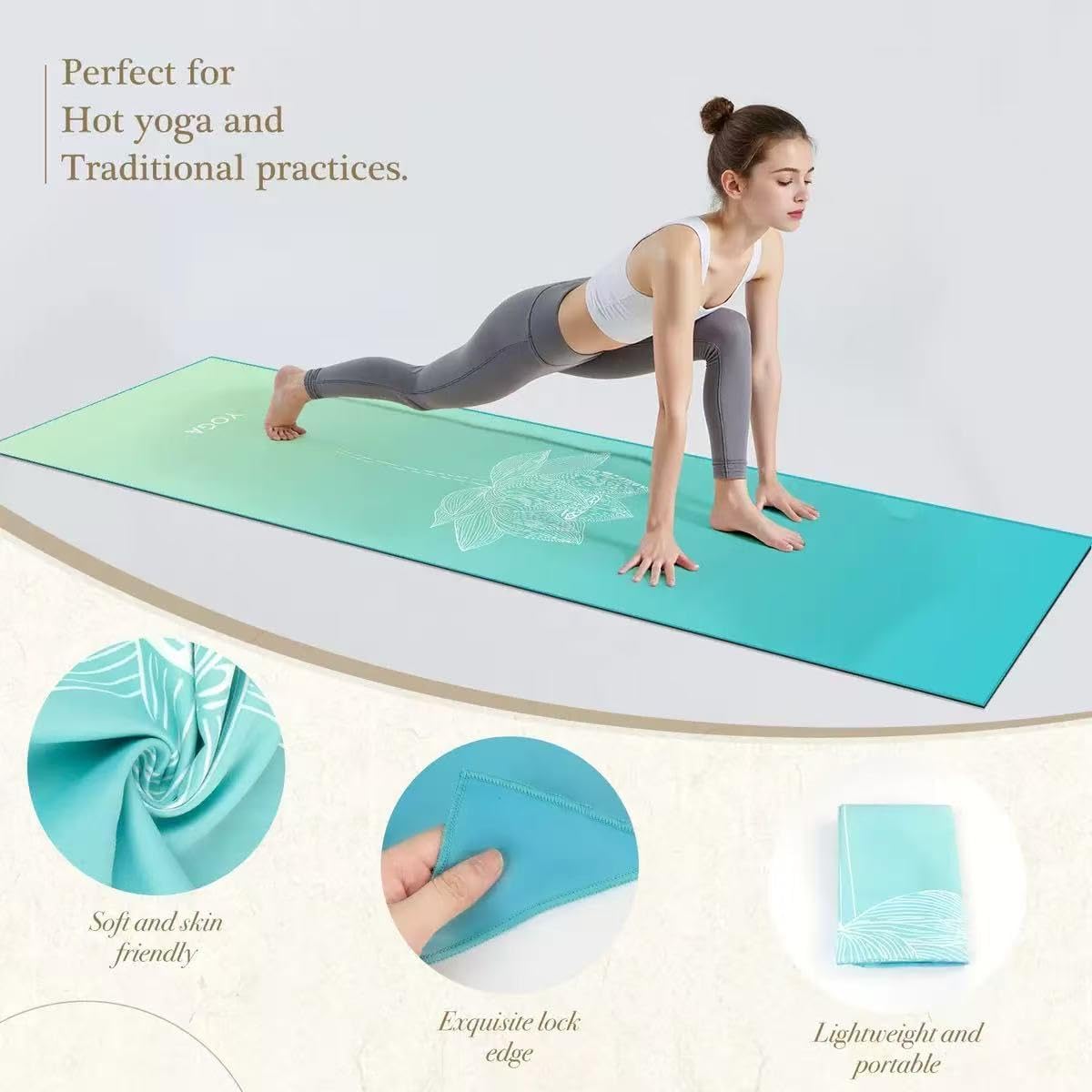 Yoga Towels, Non Slip Hot Yoga Mat Towel with Grip Dots,Super-Absorbent Soft Microfiber Yoga Blanket for Pilates, Fitness and Workout 72inch x 24inch