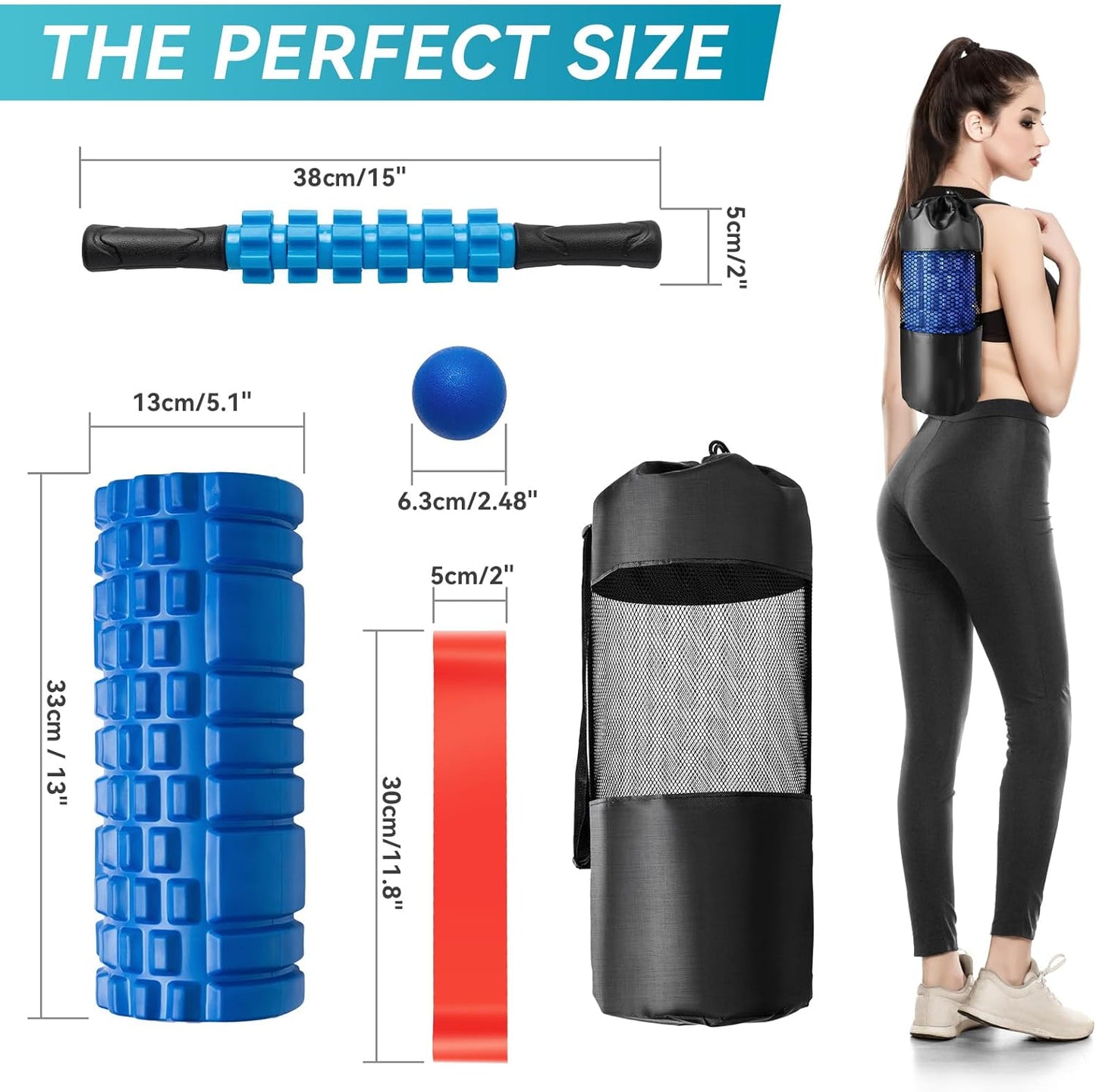5 in 1 Foam Roller Set Trigger Point Exercise Foam Roller | Deep Tissue Muscle Massage Fitness Foam Roller, Massage Roller, Massage Ball, Stretching Strap, for Whole Body Orange