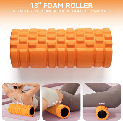 5 in 1 Foam Roller Set Trigger Point Exercise Foam Roller | Deep Tissue Muscle Massage Fitness Foam Roller, Massage Roller, Massage Ball, Stretching Strap, for Whole Body Orange