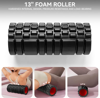 5 in 1 Foam Roller Set Trigger Point Exercise Foam Roller | Deep Tissue Muscle Massage Fitness Foam Roller, Massage Roller, Massage Ball, Stretching Strap, for Whole Body Orange