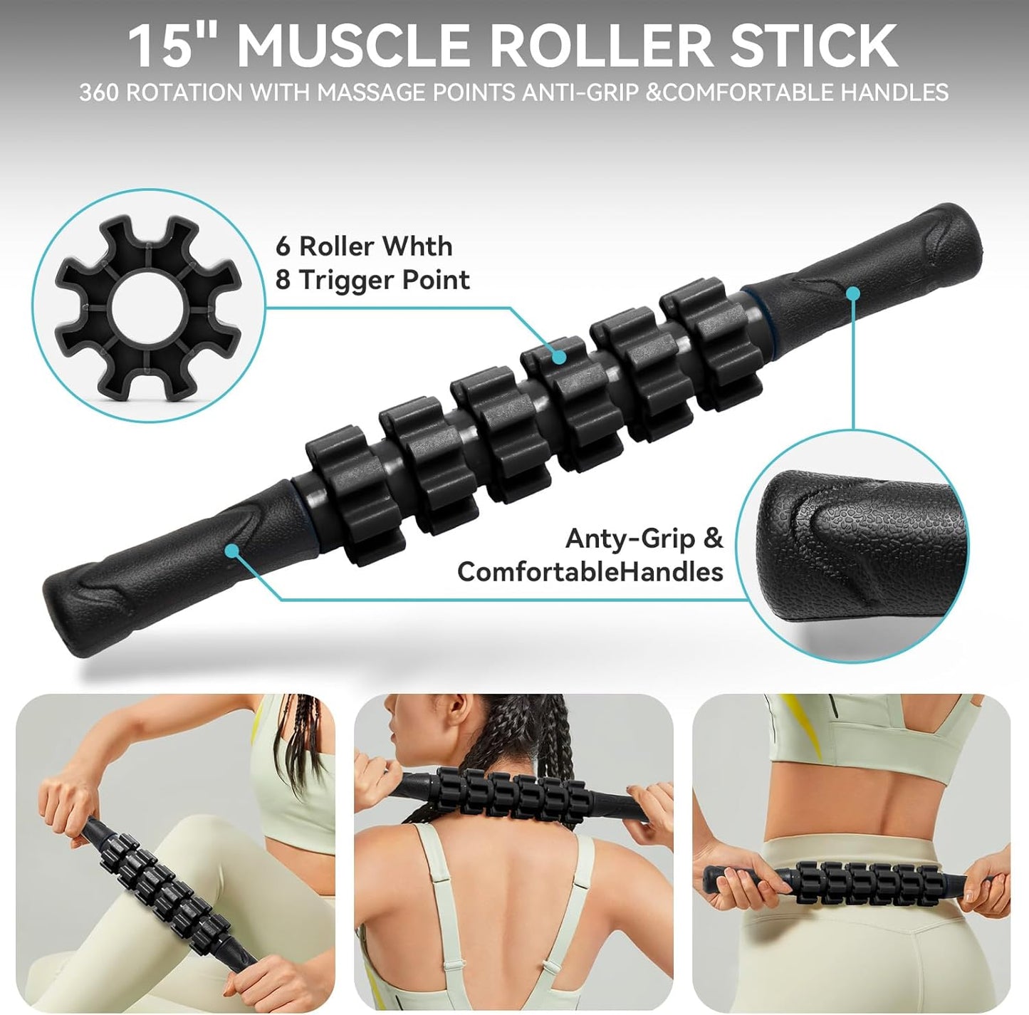 5 in 1 Foam Roller Set Trigger Point Exercise Foam Roller | Deep Tissue Muscle Massage Fitness Foam Roller, Massage Roller, Massage Ball, Stretching Strap, for Whole Body Orange