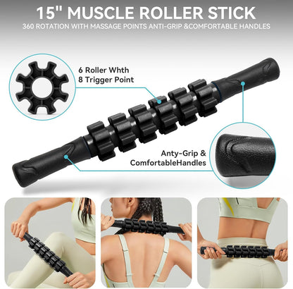 5 in 1 Foam Roller Set Trigger Point Exercise Foam Roller | Deep Tissue Muscle Massage Fitness Foam Roller, Massage Roller, Massage Ball, Stretching Strap, for Whole Body Orange