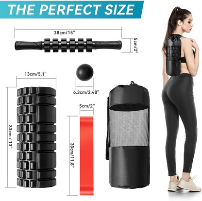 5 in 1 Foam Roller Set Trigger Point Exercise Foam Roller | Deep Tissue Muscle Massage Fitness Foam Roller, Massage Roller, Massage Ball, Stretching Strap, for Whole Body Orange
