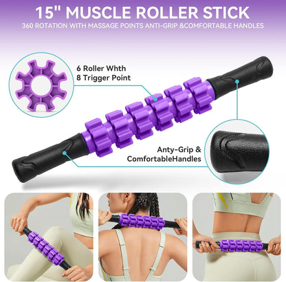 5 in 1 Foam Roller Set Trigger Point Exercise Foam Roller | Deep Tissue Muscle Massage Fitness Foam Roller, Massage Roller, Massage Ball, Stretching Strap, for Whole Body Orange