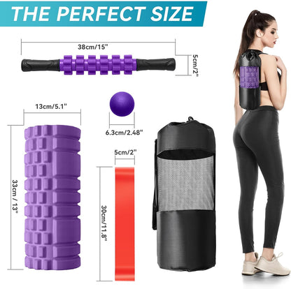 5 in 1 Foam Roller Set Trigger Point Exercise Foam Roller | Deep Tissue Muscle Massage Fitness Foam Roller, Massage Roller, Massage Ball, Stretching Strap, for Whole Body Orange