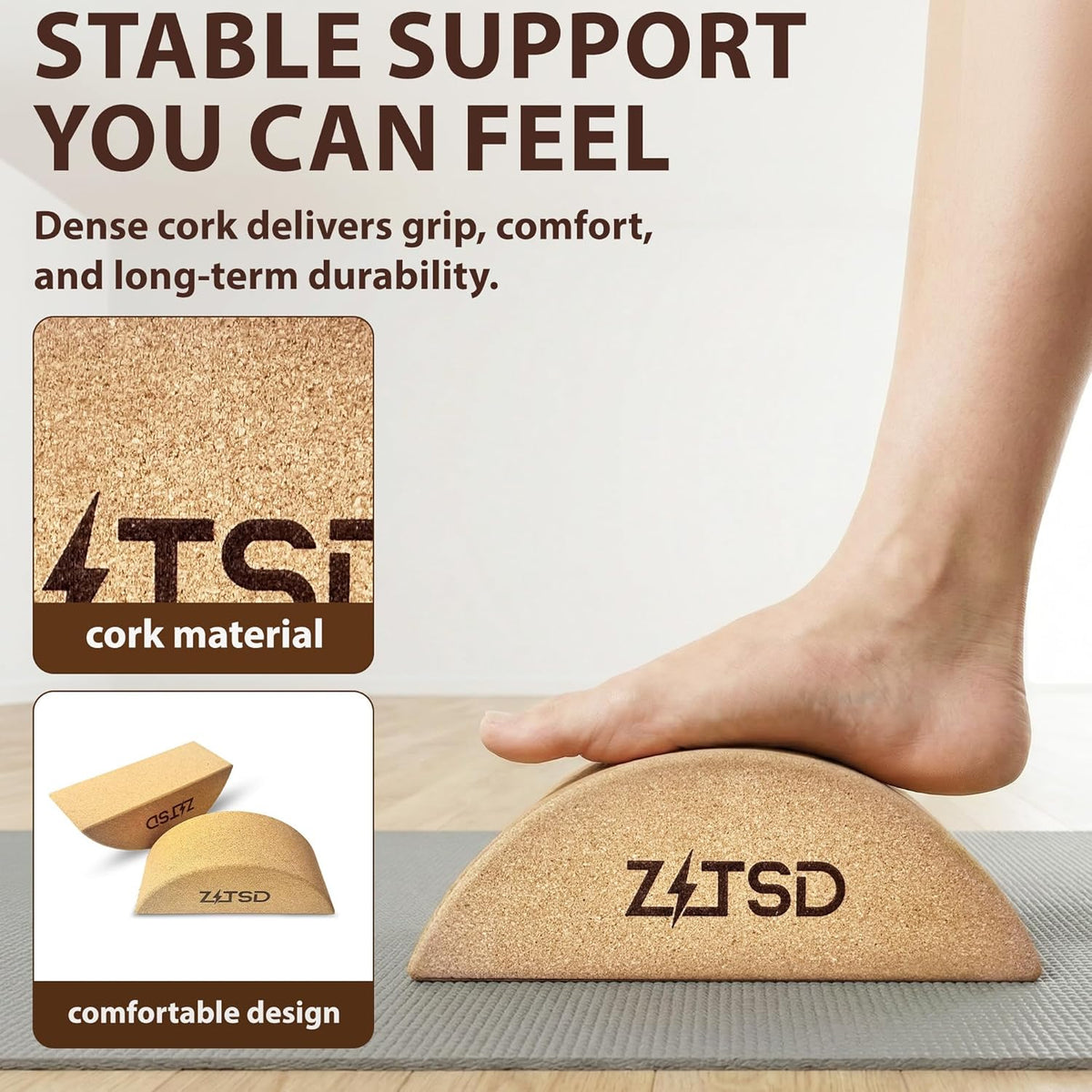 Half Moon Cork Yoga Blocks, 2 Pack Balance Trainer | Half Moon Cork Blocks For Balance Work | Foot Placement Drills | Ankle Mobility and Calf Stretching | Bag and Guide Included