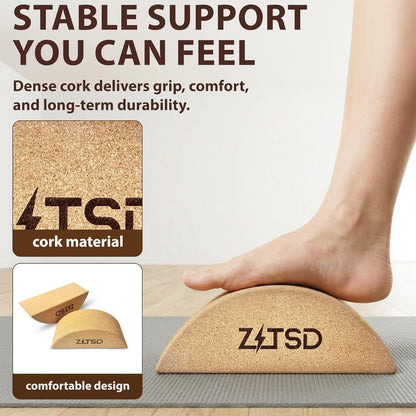 Half Moon Cork Yoga Blocks, 2 Pack Balance Trainer | Half Moon Cork Blocks For Balance Work | Foot Placement Drills | Ankle Mobility and Calf Stretching | Bag and Guide Included