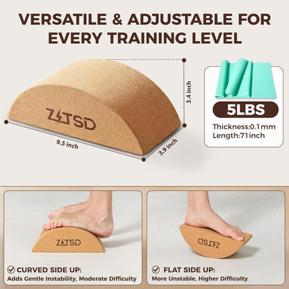 Half Moon Cork Yoga Blocks, 2 Pack Balance Trainer | Half Moon Cork Blocks For Balance Work | Foot Placement Drills | Ankle Mobility and Calf Stretching | Bag and Guide Included