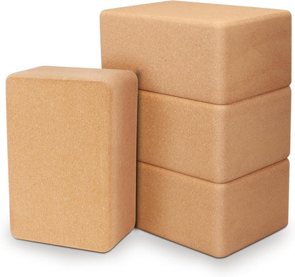 4 Pack Cork Yoga Blocks, Non-Slip High-Density Yoga Bricks, 9 x 6 x 4 in | Natural Fitness Props for Pilates, Stretching, Balance Training, Deep Poses, Gym, Studio and Home Workouts