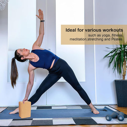 4 Pack Cork Yoga Blocks, Non-Slip High-Density Yoga Bricks, 9 x 6 x 4 in | Natural Fitness Props for Pilates, Stretching, Balance Training, Deep Poses, Gym, Studio and Home Workouts
