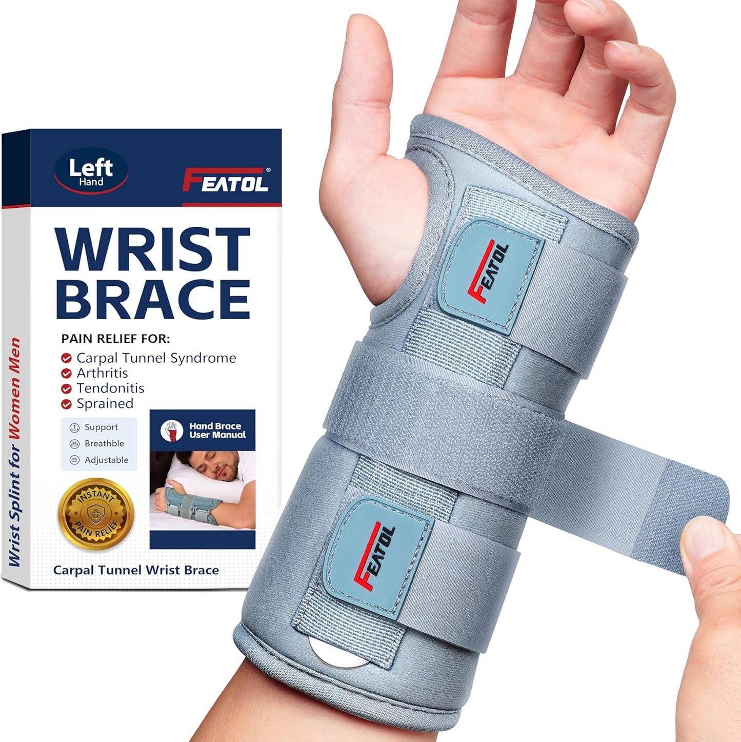 Wrist Brace Hand Brace, Carpal Tunnel Wrist Splint Night Support for Women Men, Pain Relief Support -Tendonitis, Arthritis, Sprain, Right Hand, Small/Medium