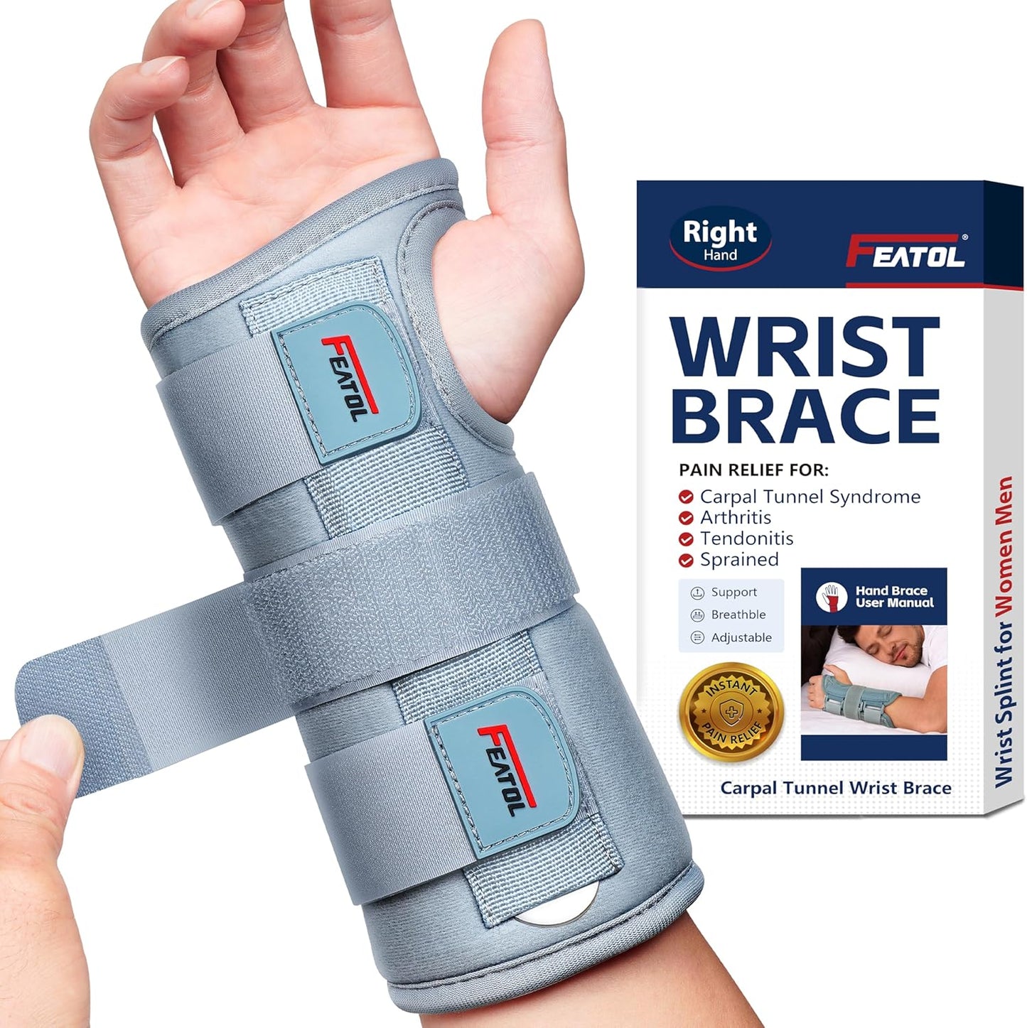 Wrist Brace Hand Brace, Carpal Tunnel Wrist Splint Night Support for Women Men, Pain Relief Support -Tendonitis, Arthritis, Sprain, Right Hand, Small/Medium