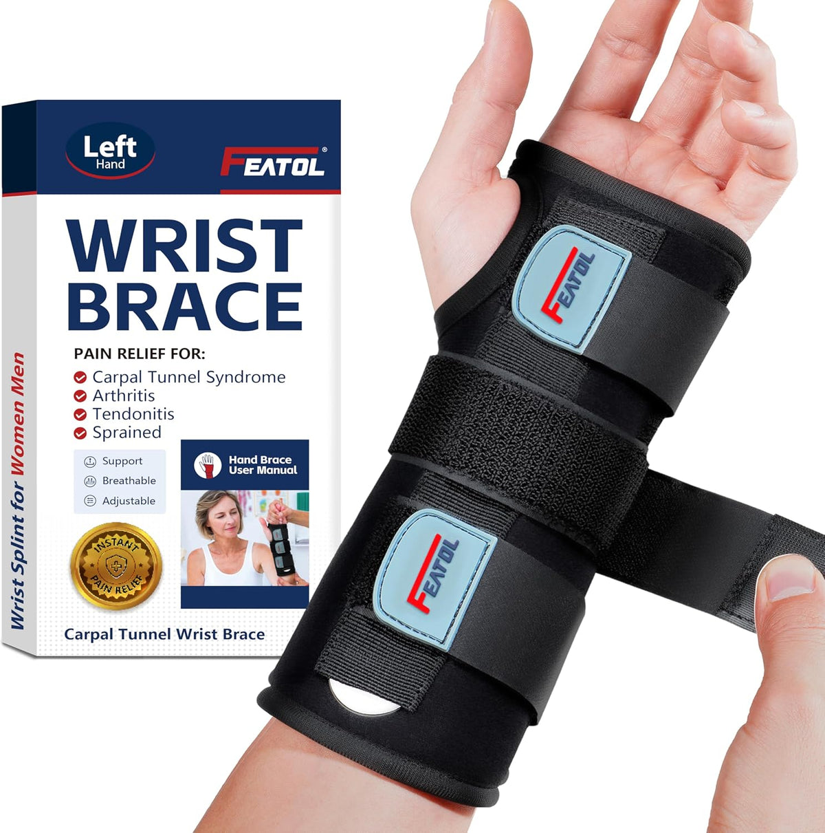Wrist Brace Hand Brace, Carpal Tunnel Wrist Splint Night Support for Women Men, Pain Relief Support -Tendonitis, Arthritis, Sprain, Right Hand, Small/Medium