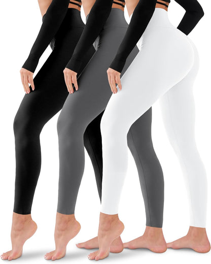 3 Pack Leggings for Women-No See-Through High Waisted Tummy Control Yoga Pants Workout Running Legging
