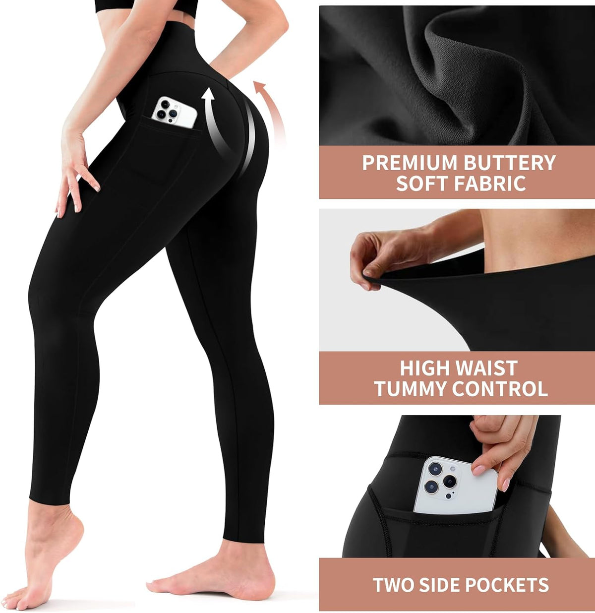 3 Pack Leggings for Women-No See-Through High Waisted Tummy Control Yoga Pants Workout Running Legging