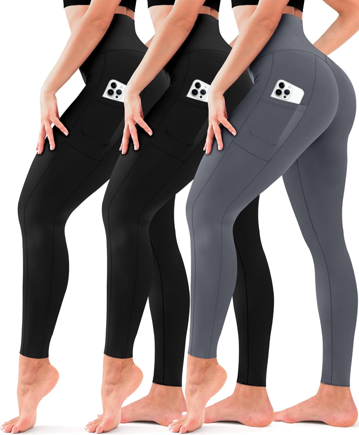3 Pack Leggings for Women-No See-Through High Waisted Tummy Control Yoga Pants Workout Running Legging