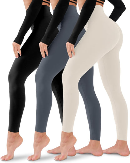 3 Pack Leggings for Women-No See-Through High Waisted Tummy Control Yoga Pants Workout Running Legging