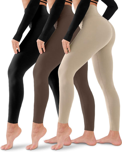 3 Pack Leggings for Women-No See-Through High Waisted Tummy Control Yoga Pants Workout Running Legging