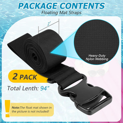 Enhon 2 Pack Floating Mat Straps, 94 Inch Long Pad Straps with Quick Release Buckles, Reusable Storage Strap for Floating Mats, Baby Crawling Mats, Yoga or Camping Pads