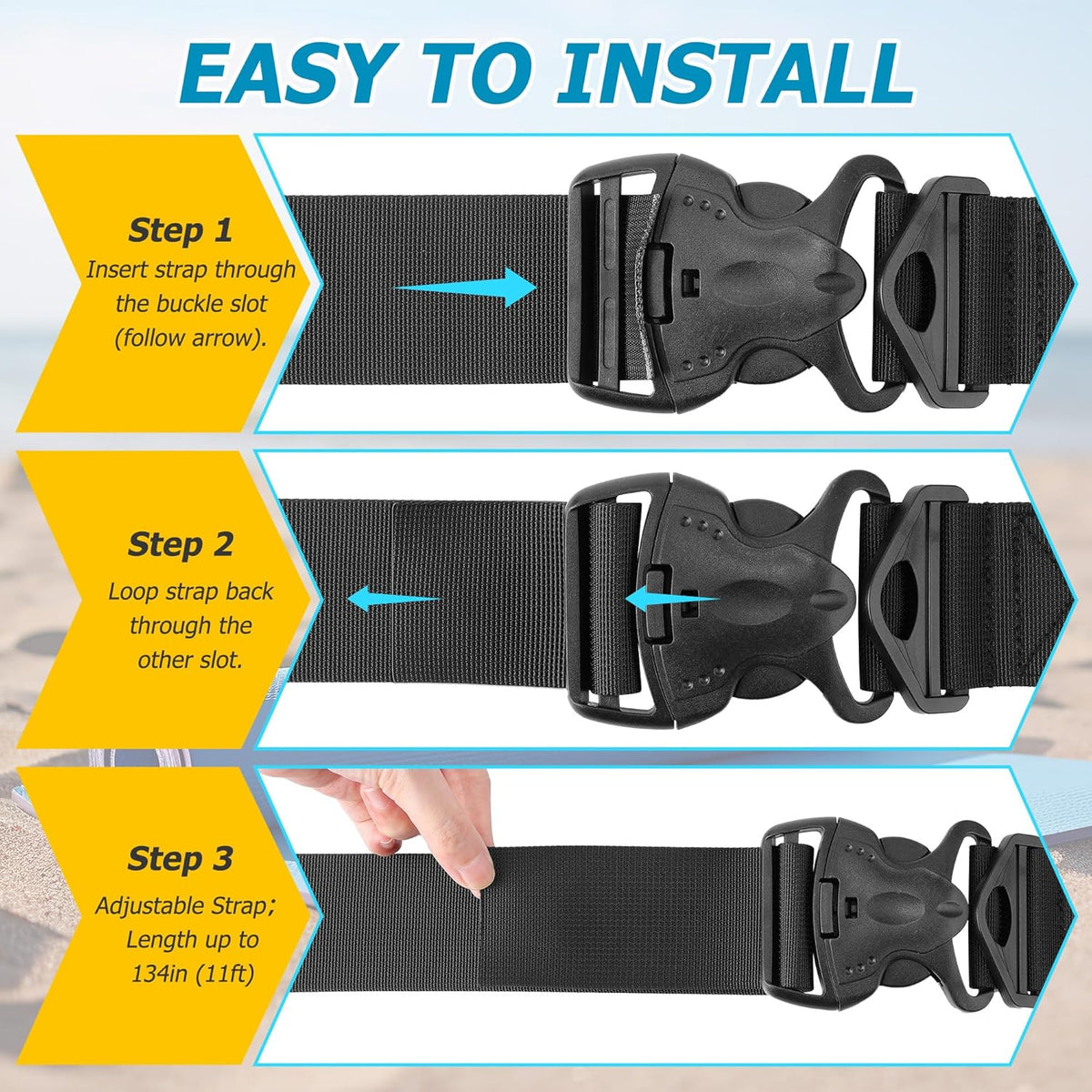 Enhon 2 Pack Floating Mat Straps, 94 Inch Long Pad Straps with Quick Release Buckles, Reusable Storage Strap for Floating Mats, Baby Crawling Mats, Yoga or Camping Pads