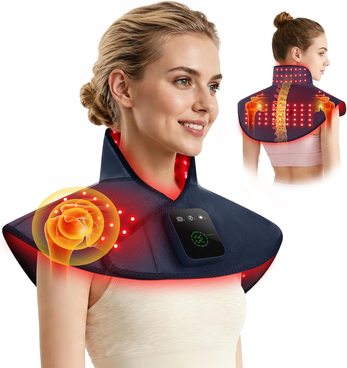 Red Light Therapy for Neck Shoulder, 3 Massage and Timer,122 LEDs 660nm 850nm Infrared Light Therapy Wrap, Wearable 5000mAh Cordless Therapy Pad for Body, Home Office Outdoor Use