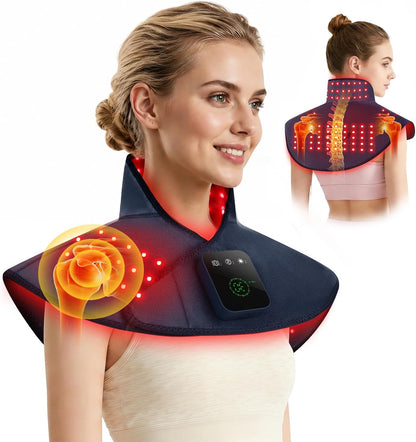 Red Light Therapy for Neck Shoulder, 3 Massage and Timer,122 LEDs 660nm 850nm Infrared Light Therapy Wrap, Wearable 5000mAh Cordless Therapy Pad for Body, Home Office Outdoor Use