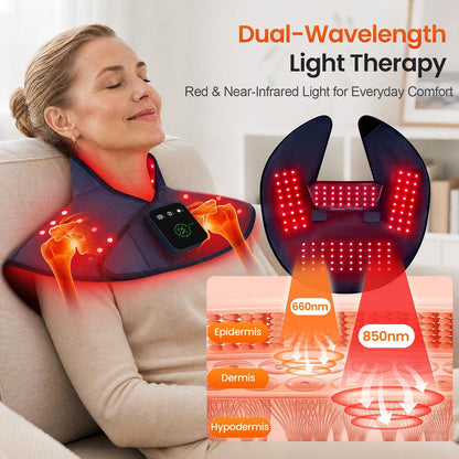 Red Light Therapy for Neck Shoulder, 3 Massage and Timer,122 LEDs 660nm 850nm Infrared Light Therapy Wrap, Wearable 5000mAh Cordless Therapy Pad for Body, Home Office Outdoor Use