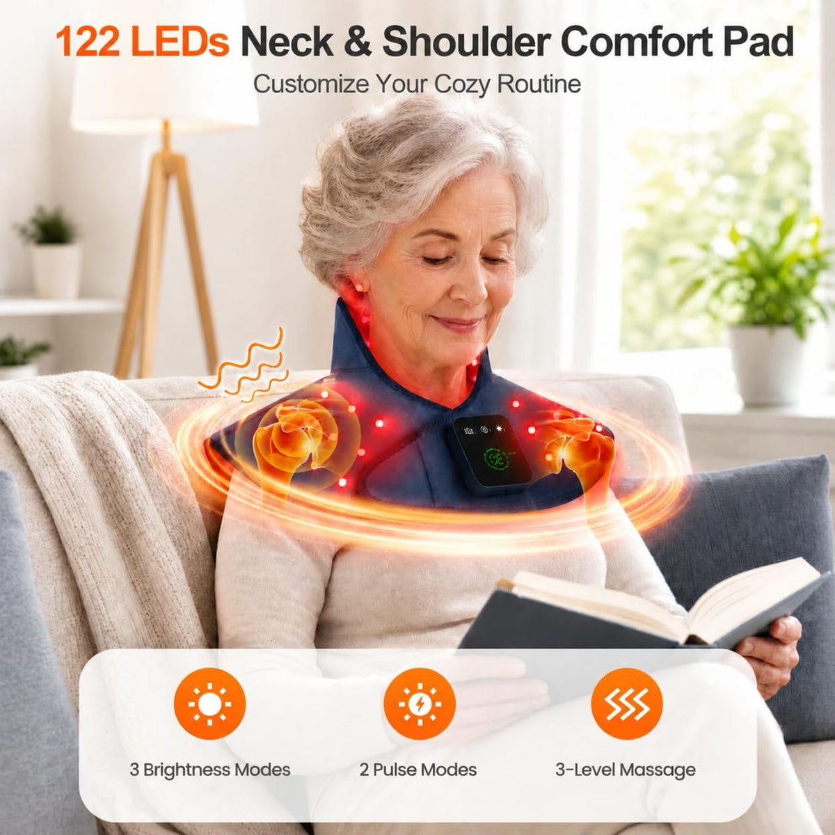 Red Light Therapy for Neck Shoulder, 3 Massage and Timer,122 LEDs 660nm 850nm Infrared Light Therapy Wrap, Wearable 5000mAh Cordless Therapy Pad for Body, Home Office Outdoor Use