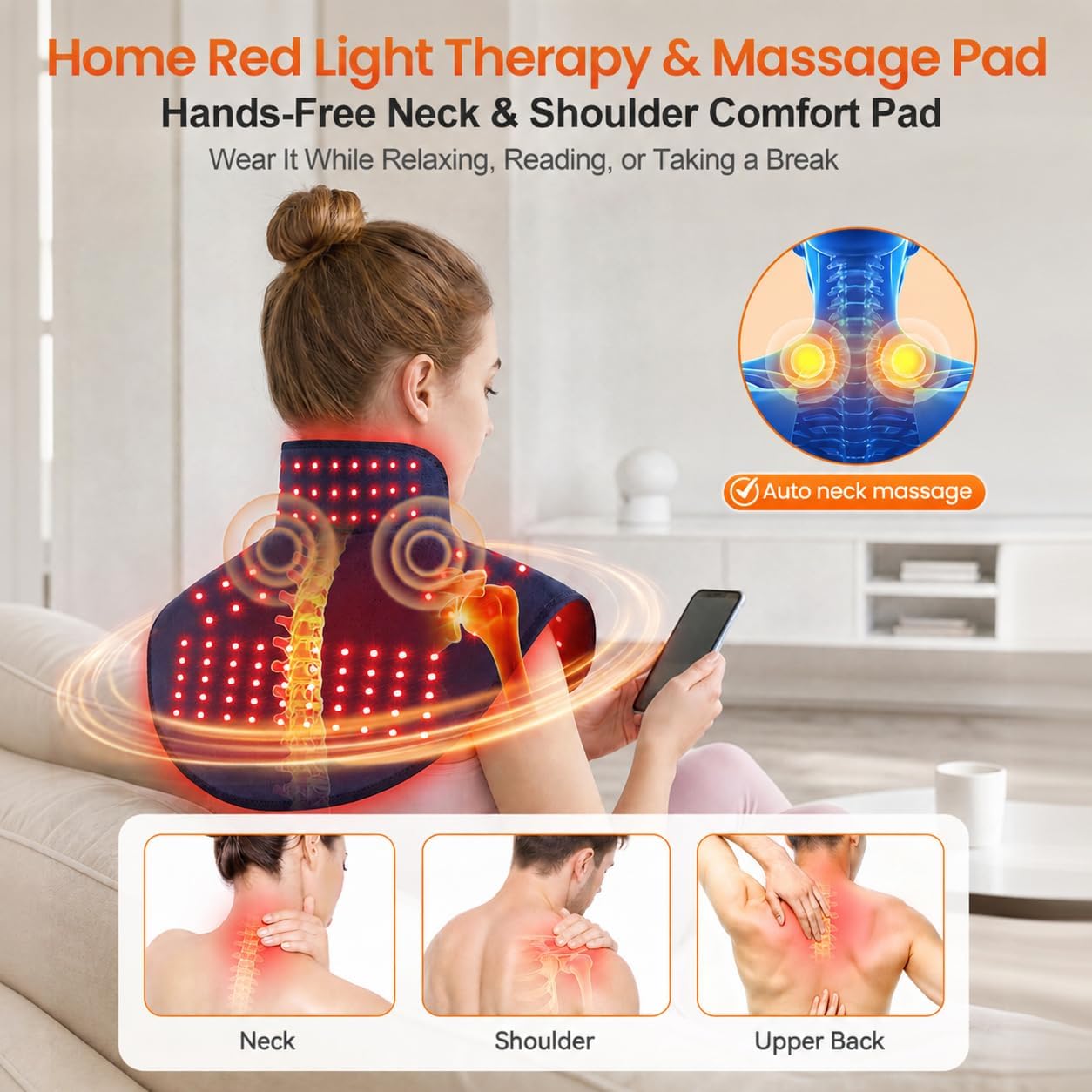 Red Light Therapy for Neck Shoulder, 3 Massage and Timer,122 LEDs 660nm 850nm Infrared Light Therapy Wrap, Wearable 5000mAh Cordless Therapy Pad for Body, Home Office Outdoor Use