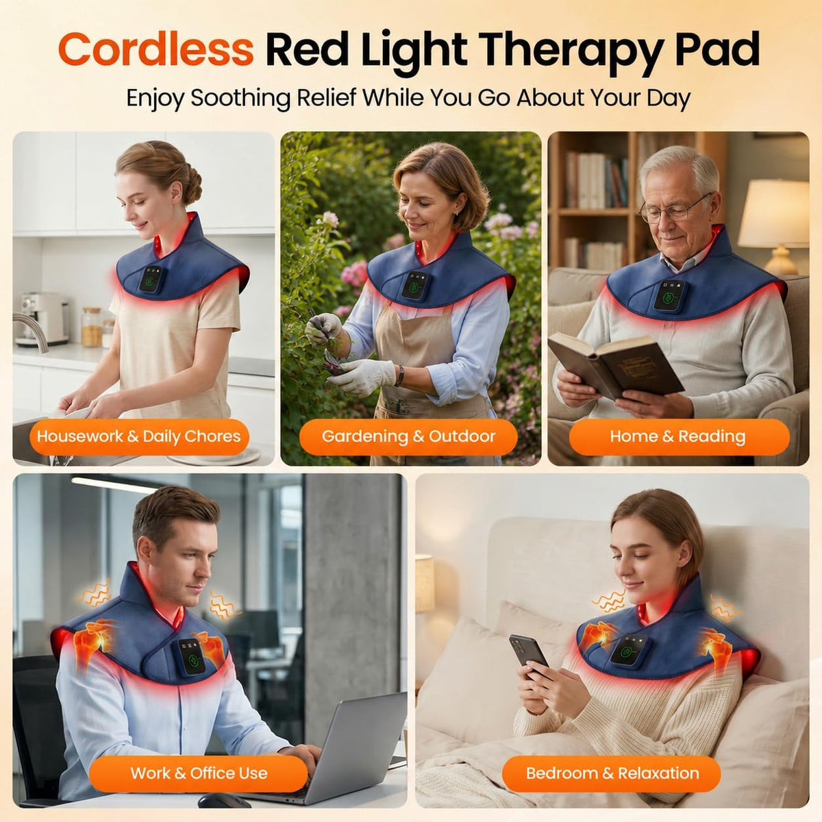 Red Light Therapy for Neck Shoulder, 3 Massage and Timer,122 LEDs 660nm 850nm Infrared Light Therapy Wrap, Wearable 5000mAh Cordless Therapy Pad for Body, Home Office Outdoor Use