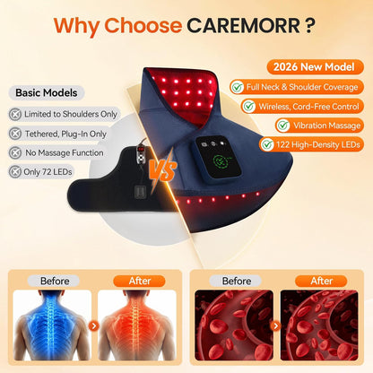 Red Light Therapy for Neck Shoulder, 3 Massage and Timer,122 LEDs 660nm 850nm Infrared Light Therapy Wrap, Wearable 5000mAh Cordless Therapy Pad for Body, Home Office Outdoor Use