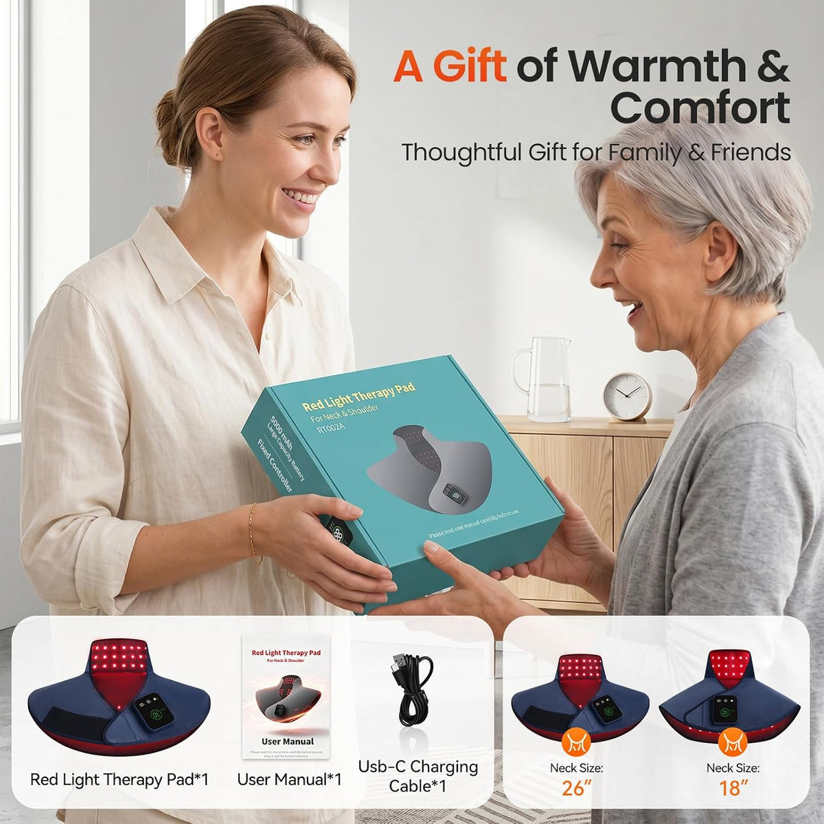 Red Light Therapy for Neck Shoulder, 3 Massage and Timer,122 LEDs 660nm 850nm Infrared Light Therapy Wrap, Wearable 5000mAh Cordless Therapy Pad for Body, Home Office Outdoor Use